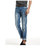 新款美特斯邦威男双层表袋水洗牛仔长裤