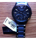 大折扣 阿玛尼男士黑色全钢三眼石英手表