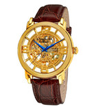 镀金表！斯图灵 165E.3335K31 男士镂空透视机械表