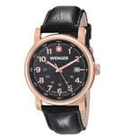 威戈 限时抢购！Wenger 城市经典黄金不锈钢黑色真皮男表