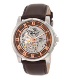 时尚明表！Kenneth cole 时尚镂空自动机械啡色真皮表带手表