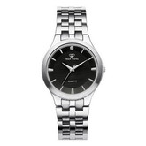 精致时尚！Tianwang/天王 复古黑盘钢带商务石英男表