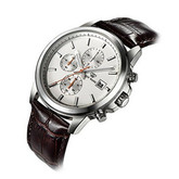 粗犷霸气！Tianwang/天王 男士白盘皮带三眼石英手表