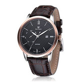 复古时尚！Tianwang/天王 男士黑盘皮带双日历石英手表